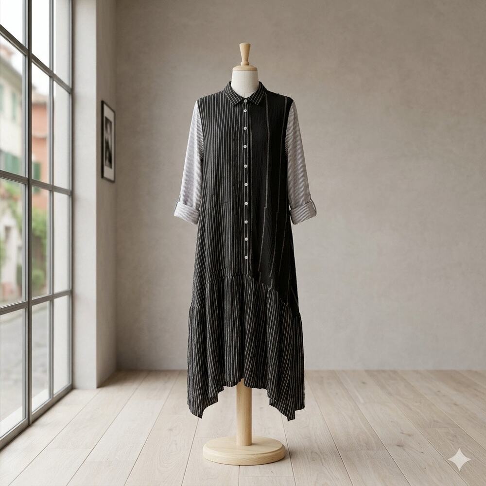 Alembika Urban Kyoto Striped Shirt Dress Avant Garde Maxi Lagenlook Minimalist M